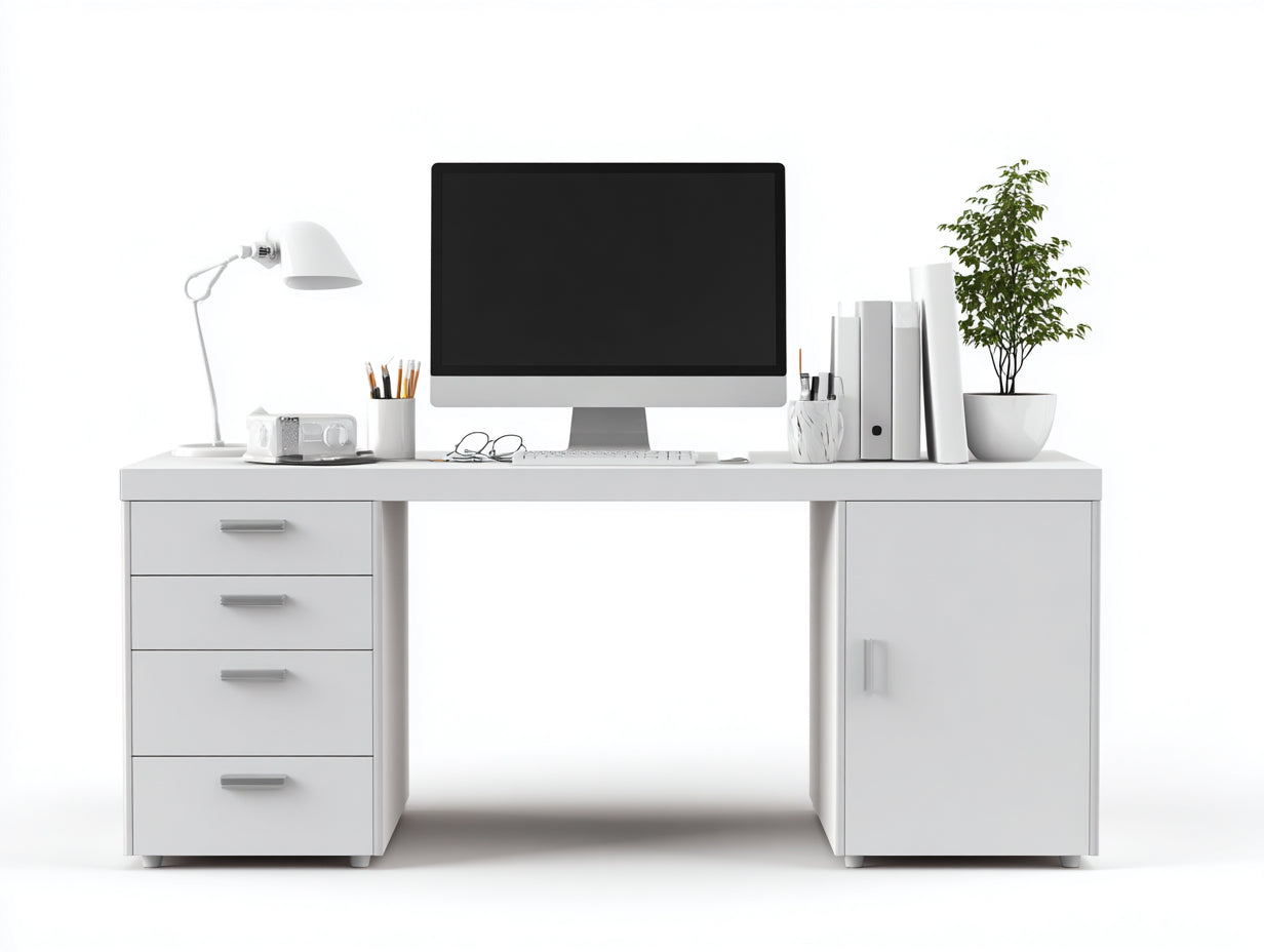 Mesas de oficina blanca 160 x 60 x 76 cm - con cajones y armario - diseño moderno