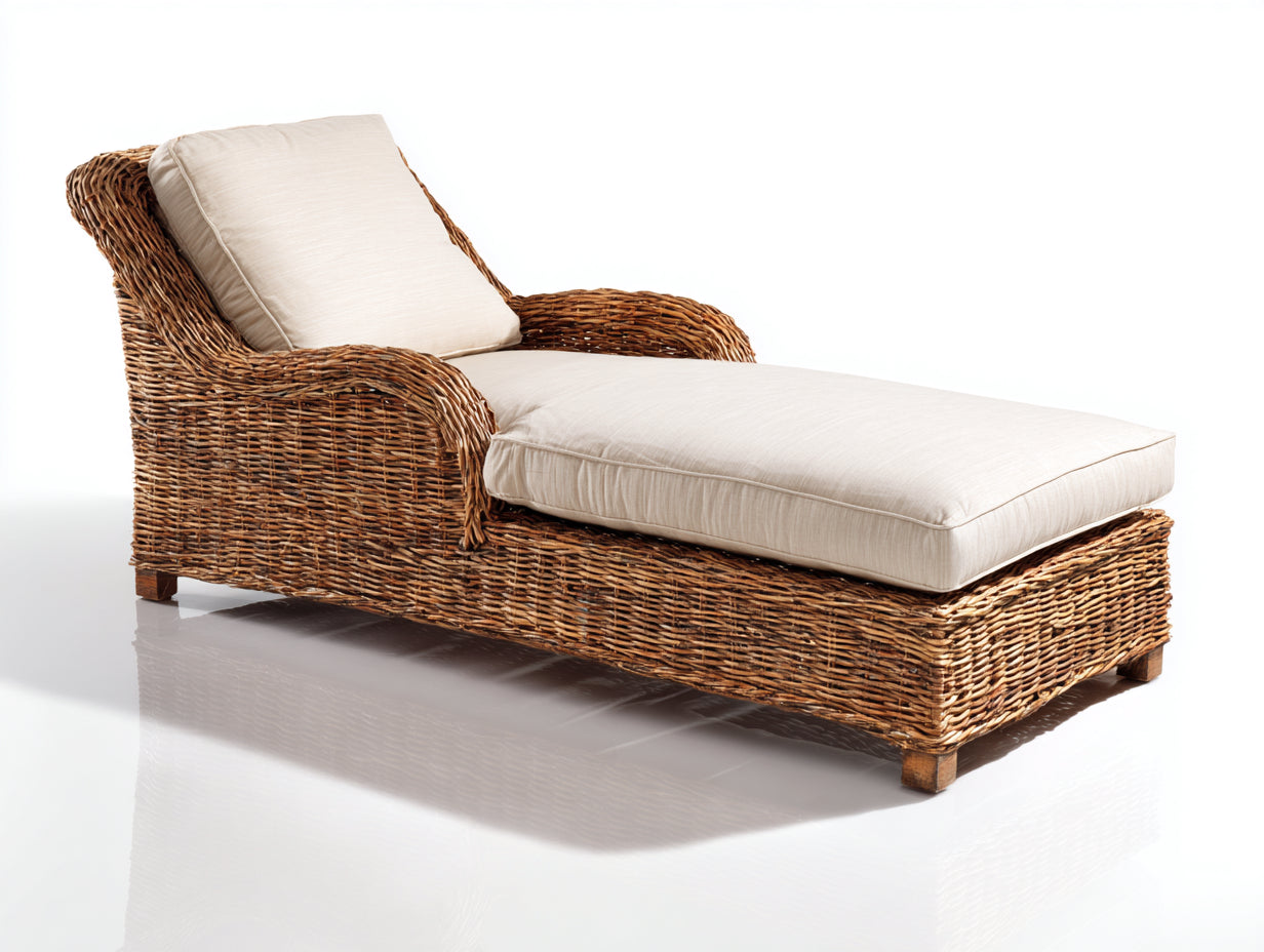 Tumbonas de mimbre natural 185x78x82 cm - Marrón-Beige - Diseño confortable para terraza