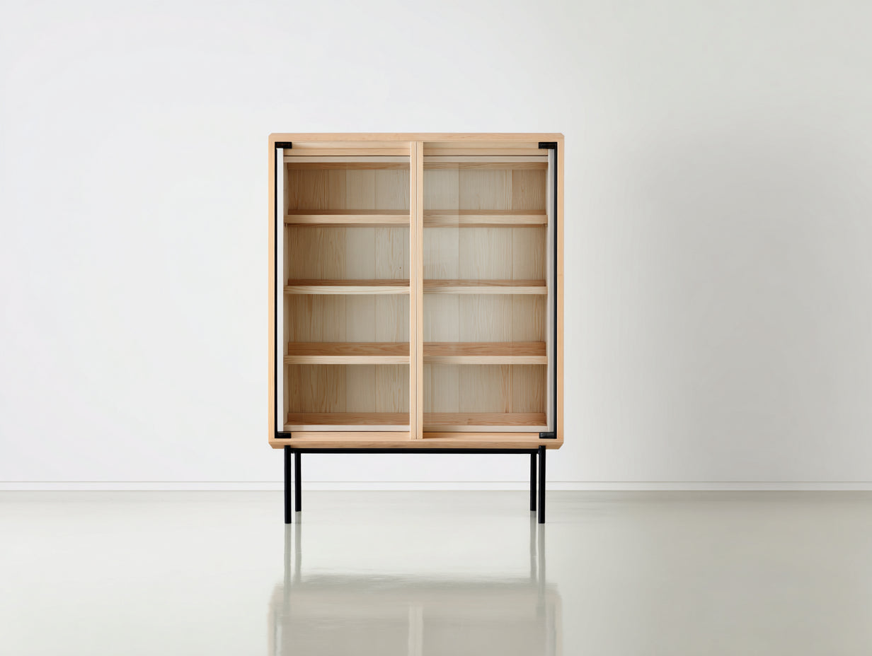 Estanterías de madera y vidrio 110x42x165 cm - natural y transparente - estilo moderno