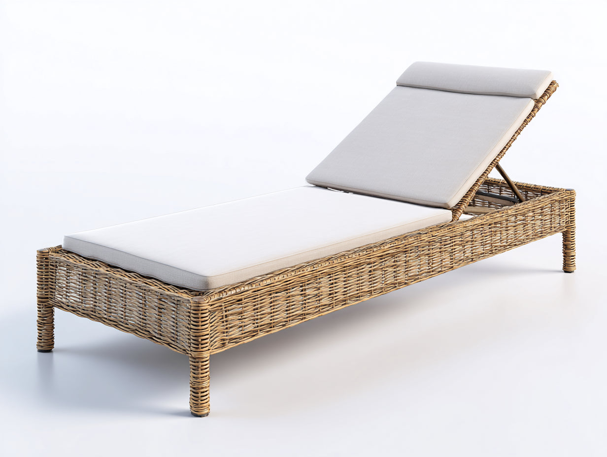 Tumbonas de ratán 196x70x84 cm - Natural-Beige - Respaldo reclinable para jardín
