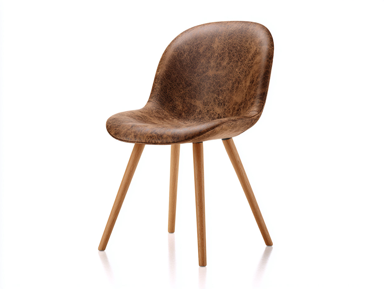 Sillas de comedor tapizadas 52x56x82 cm - cuero marrón y madera natural - diseño moderno para comedor
