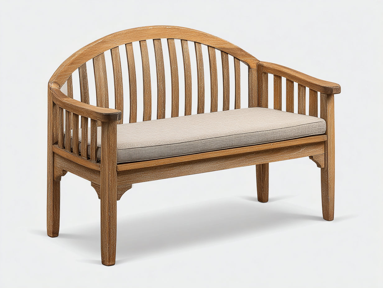 Bancos de jardín de madera natural-beige 145 x 58 x 90 cm - con respaldo curvado - diseño clásico