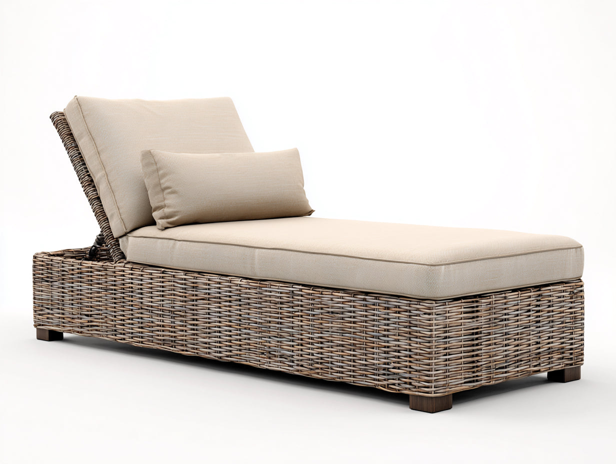 Tumbonas de ratán 192 x 70 x 80 cm - natural y beige - respaldo reclinable