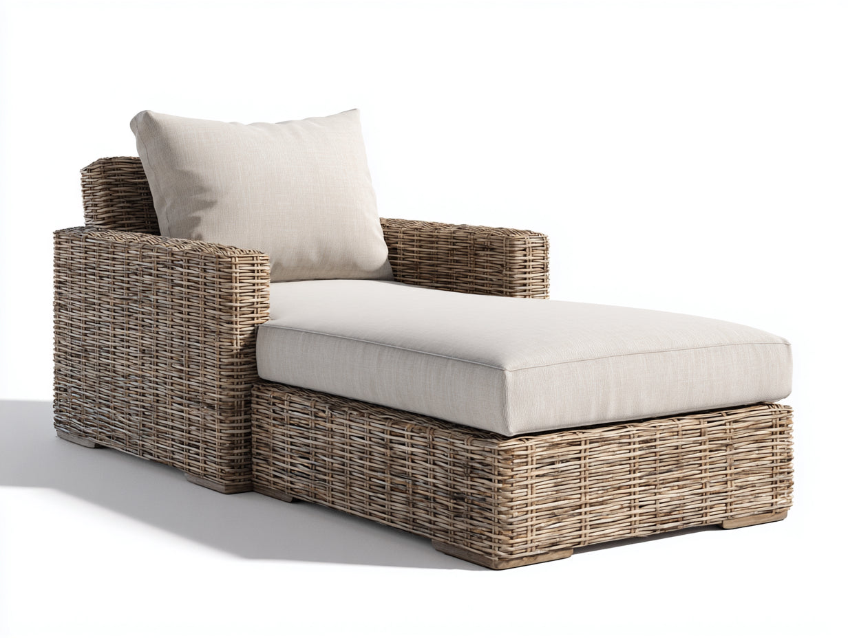 Tumbonas de ratán natural-beige 170 x 75 x 82 cm - con reposabrazos - diseño moderno