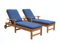 Tumbonas de madera 198x66x92 cm - Natural-Azul - Set de jardín con respaldo ajustable