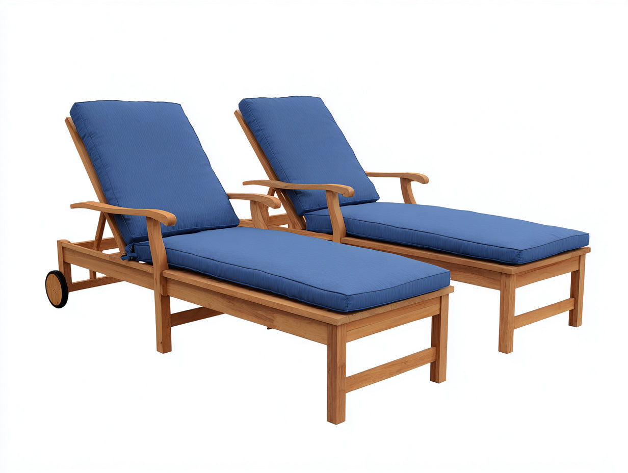 Tumbonas de madera 198x66x92 cm - Natural-Azul - Set de jardín con respaldo ajustable