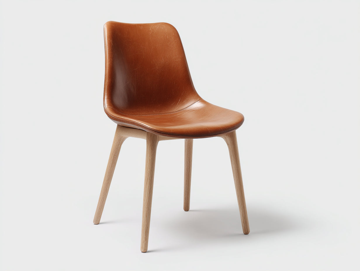 Sillas de comedor tapizadas 51x55x82 cm - cuero marrón y madera natural - diseño moderno para comedor