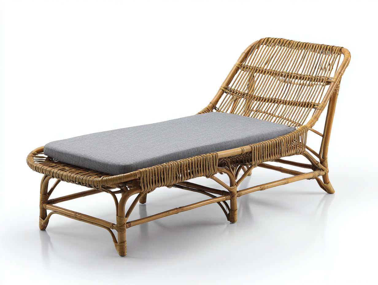 Tumbonas de ratán natural 192x68x88 cm - Marrón claro-Gris - Diseño relajante para jardín