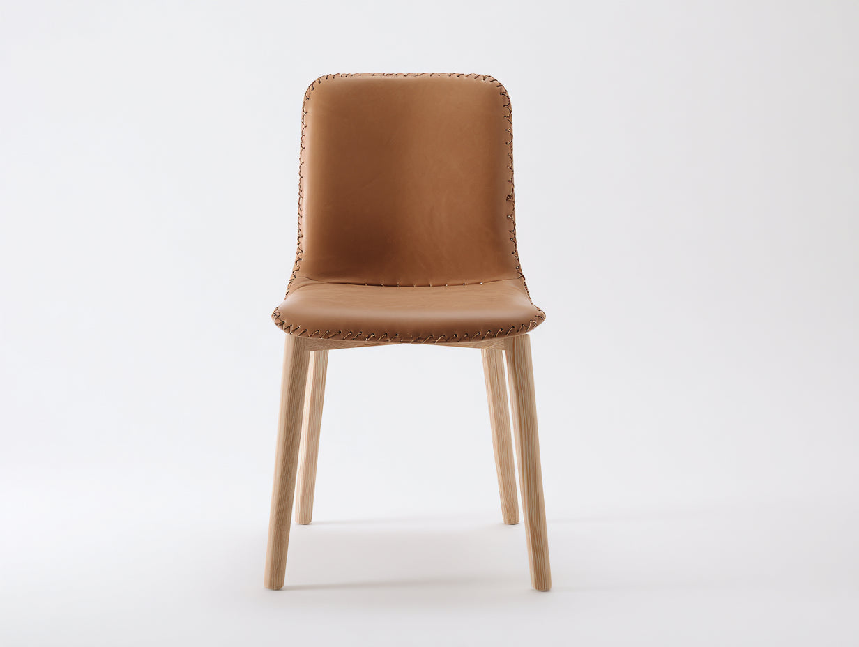 Sillas de comedor tapizadas 50x55x83 cm - cuero marrón y madera natural - diseño moderno para comedor