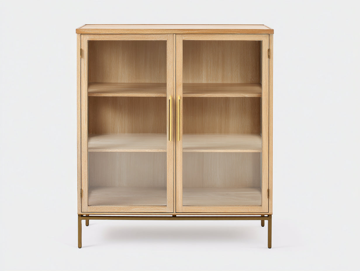 Estanterías de madera con puertas de cristal 90x40x125 cm - Roble-Transparente - Diseño moderno con almacenamiento para salón