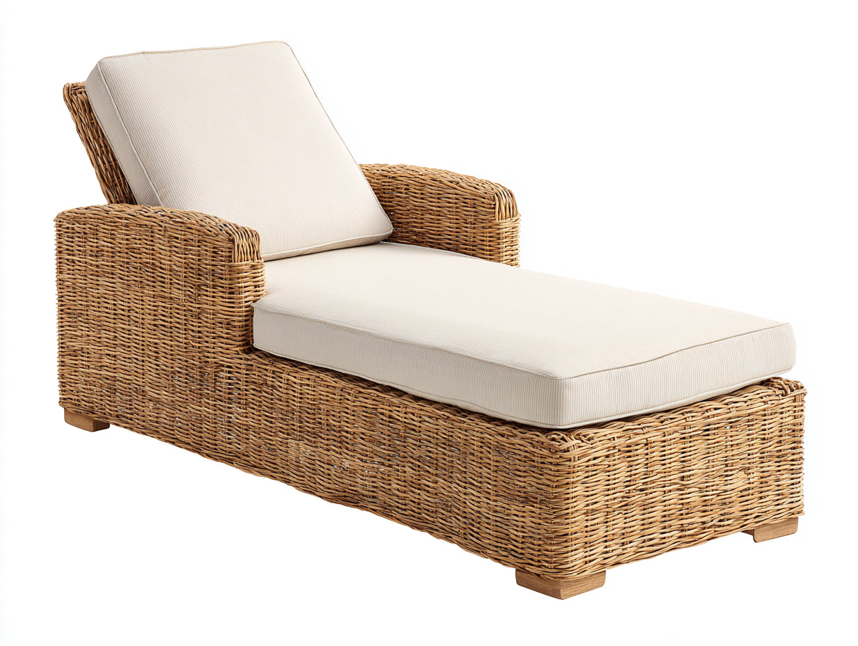 Tumbonas de ratán natural-crema 175 x 70 x 85 cm - con asiento acolchado - diseño moderno