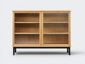 Estanterías con puertas de vidrio 120x38x82 cm - madera natural y negro - diseño moderno para salón