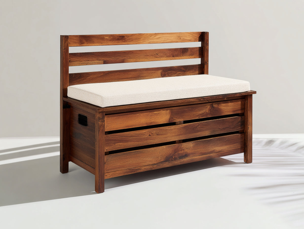 Bancos de jardín de madera 125 x 52 x 88 cm - marrón y beige - diseño rústico