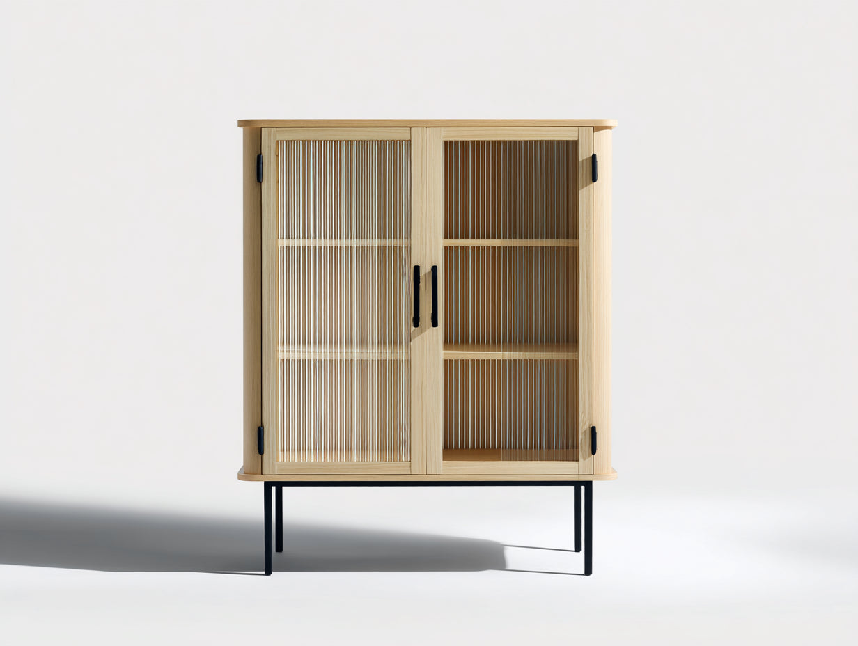 Estanterías de madera natural 100 x 40 x 130 cm - con puertas acanaladas - diseño moderno